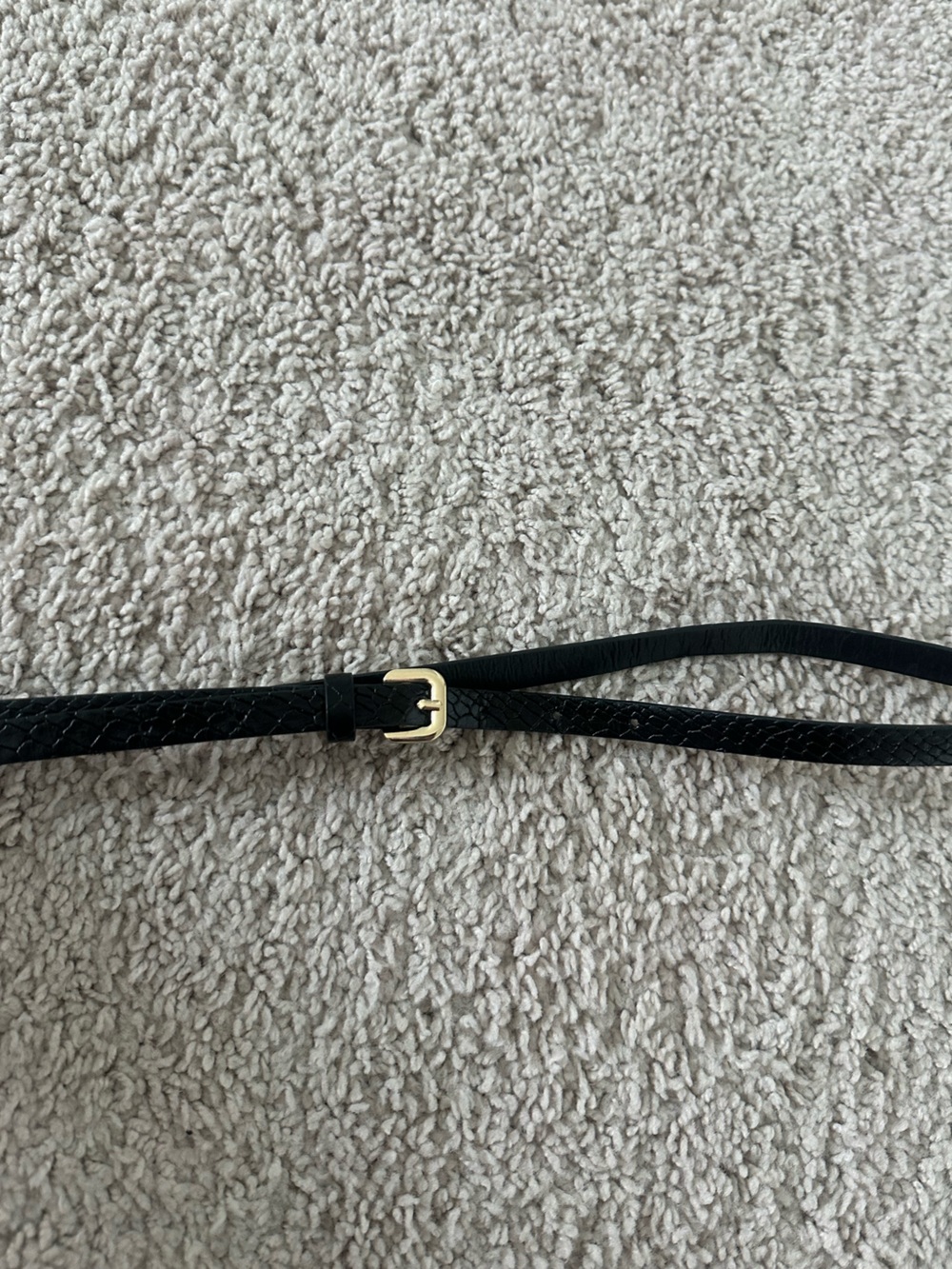 Black Snake Textured Thin Leather Belt with Gold Buckle